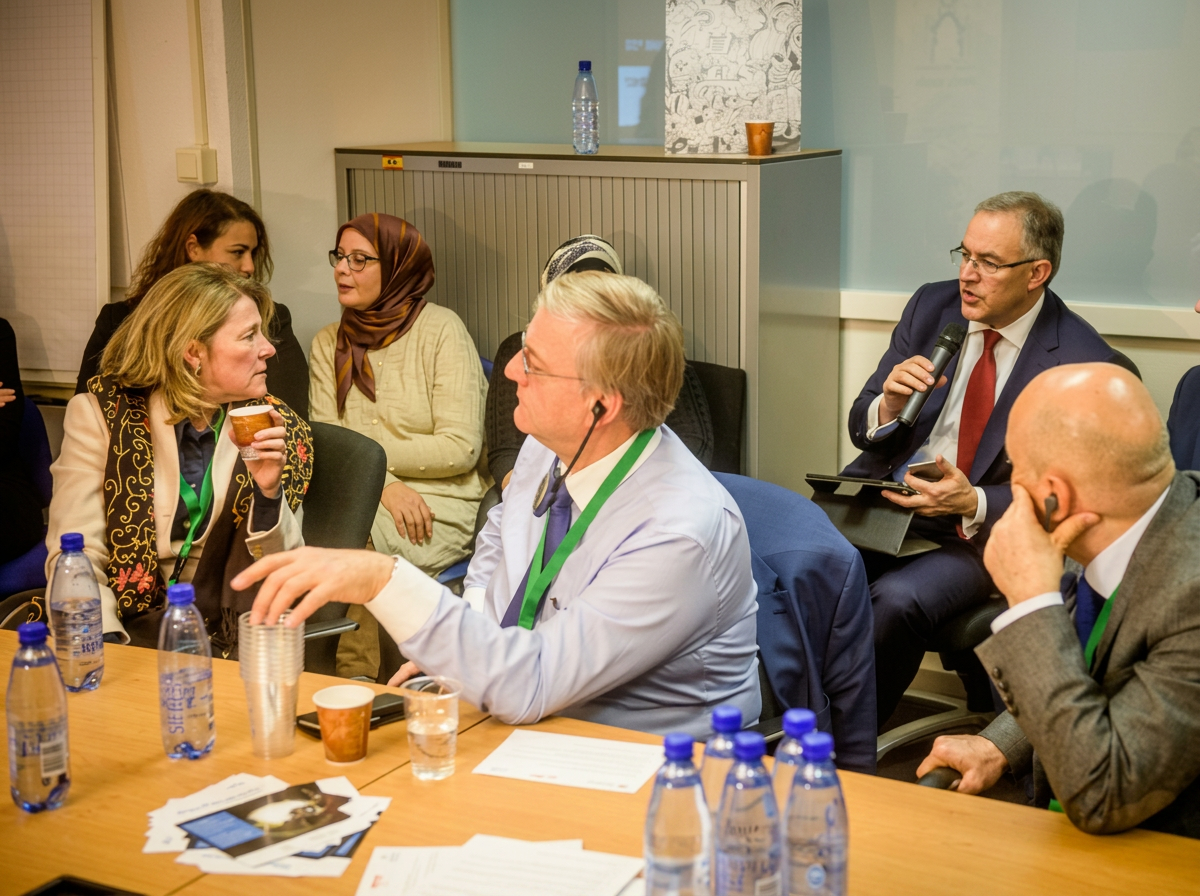 Diverse groep mensen in gesprek in een community center